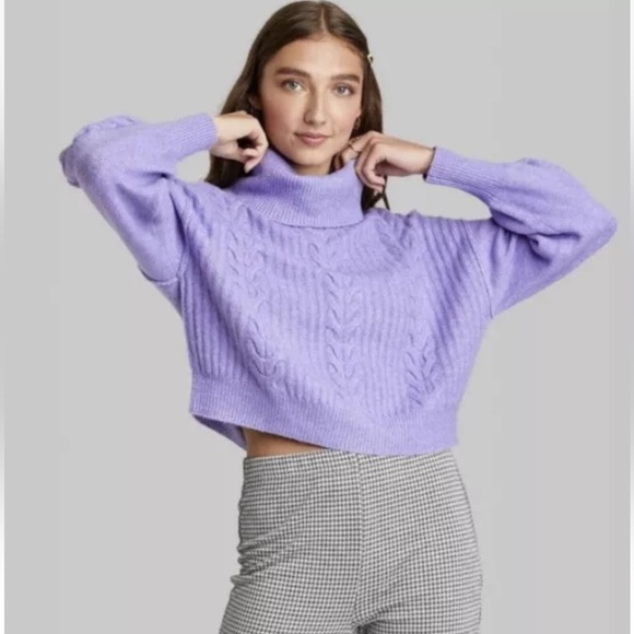 Wild Fable Purple Cable Knit Cropped Turtleneck Sweater, Women’s Size Medium - Picture 3 of 11